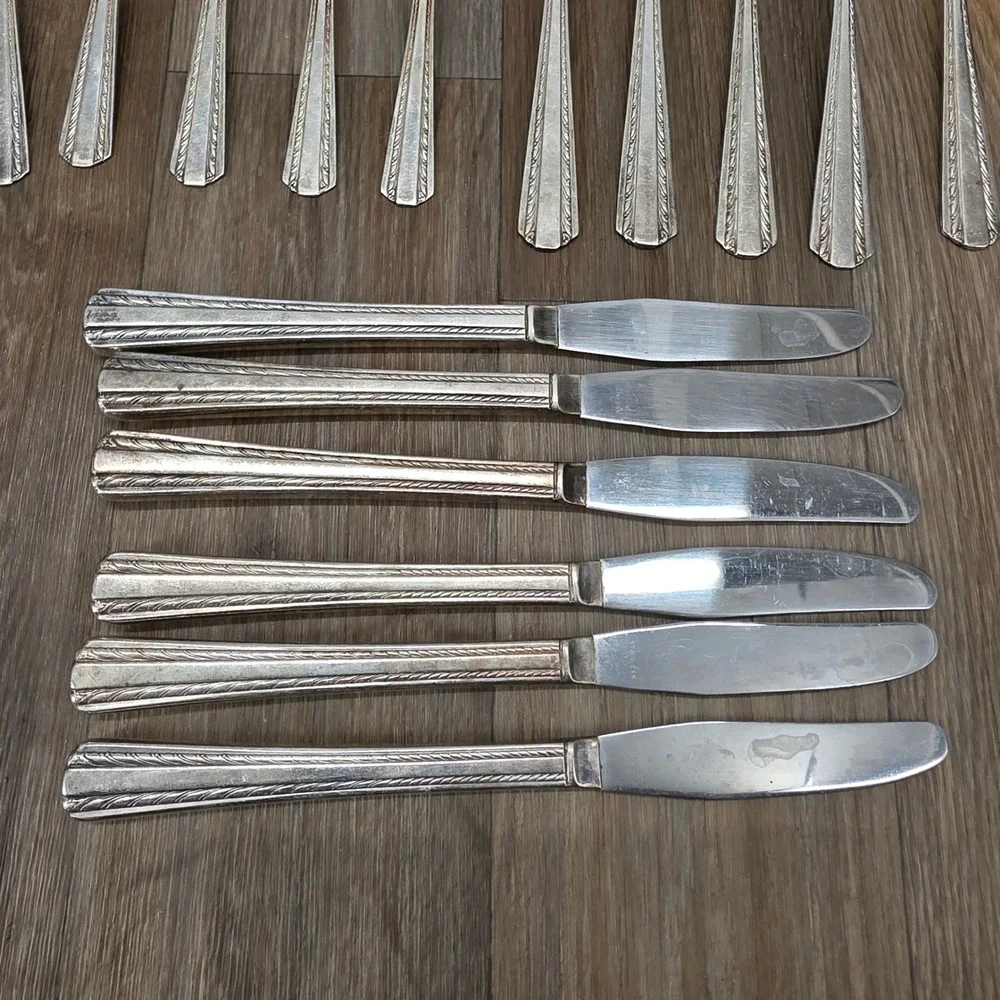 Vintage American Silver Co Silverplate Flatware Set 19 Pc Art Deco Rope Pattern